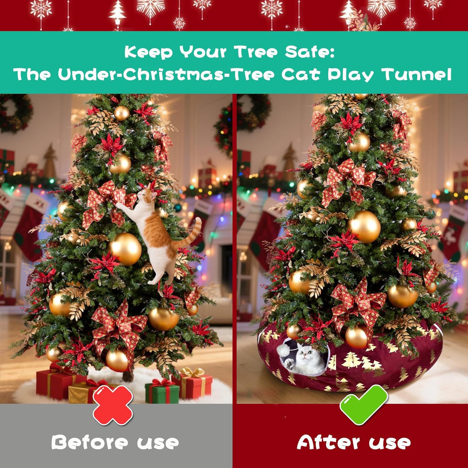 Christmas Cat Tunnel Bed