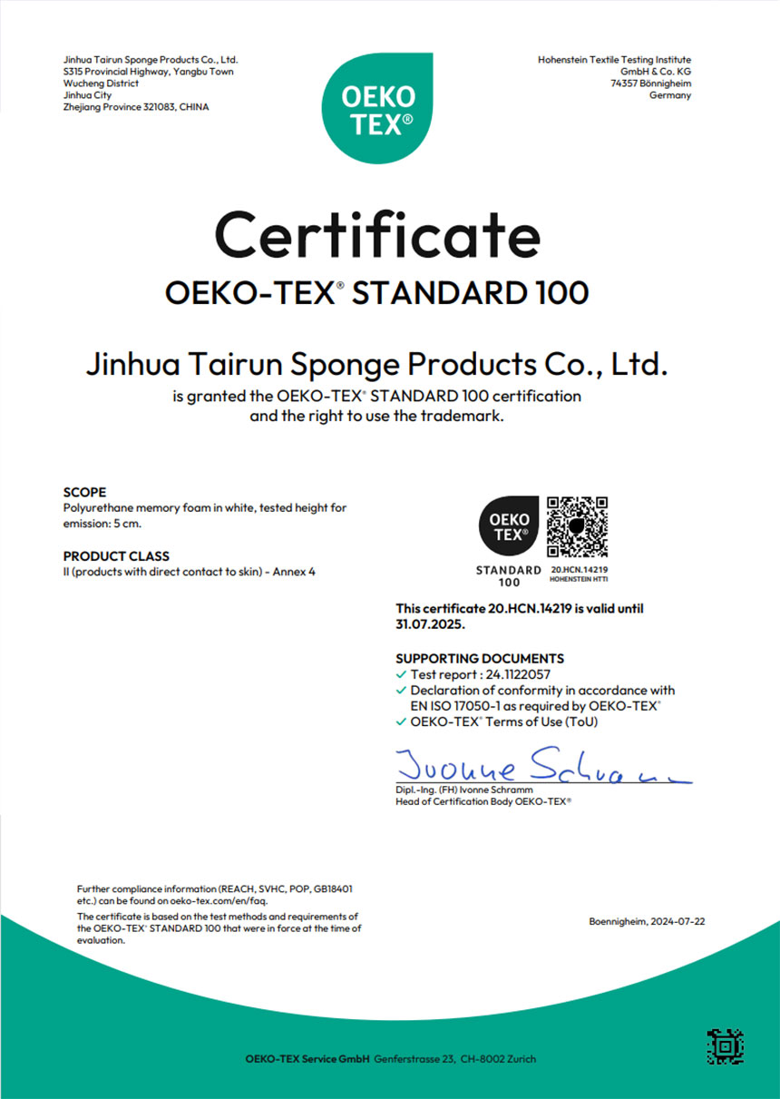 OEKO-TEX 100 for Foam