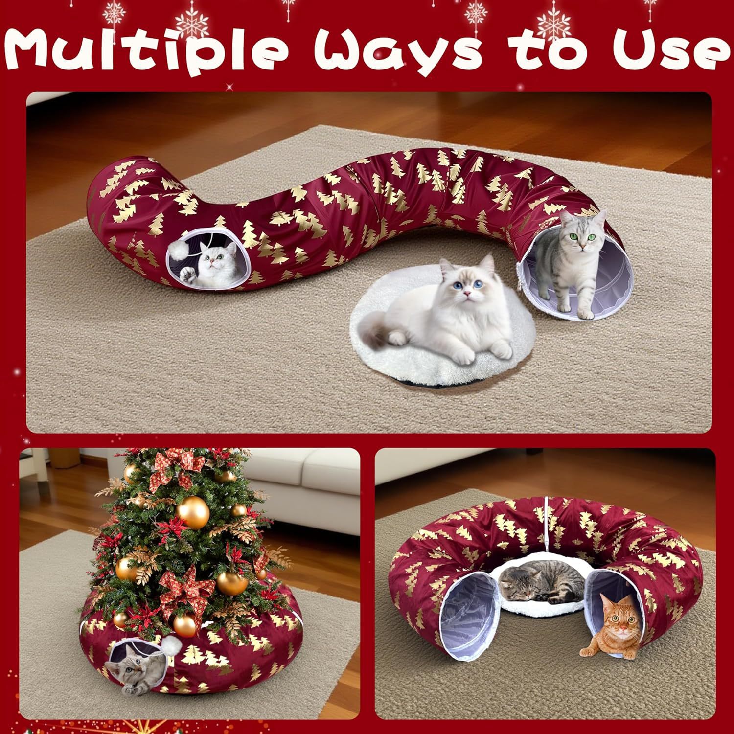 Christmas Cat Tunnel Bed