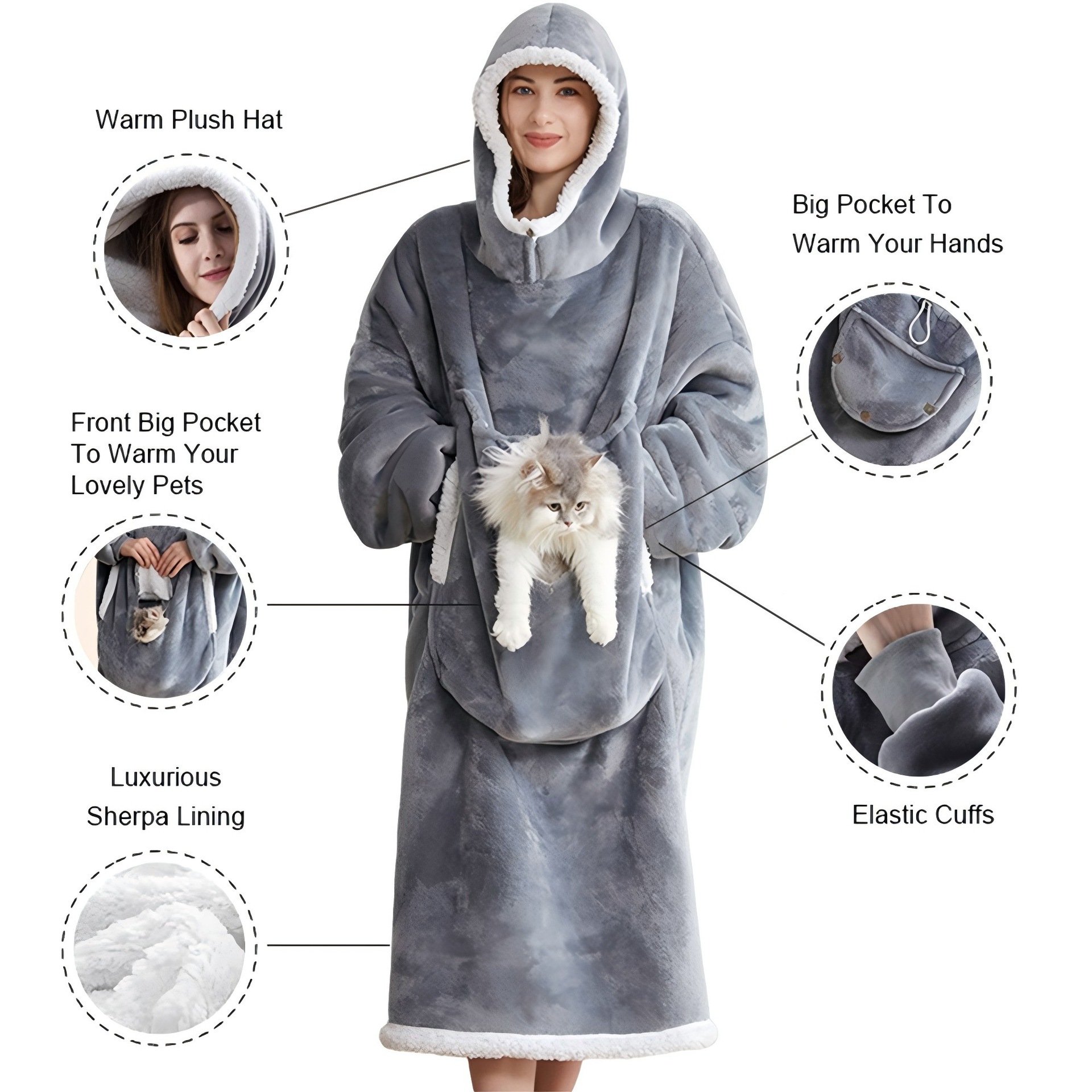 Wearable Blanket Hoodie With Kangaroo Pocket