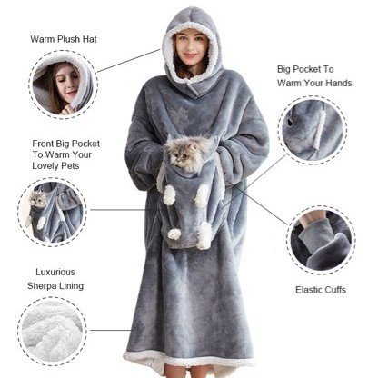 Wearable Blanket Hoodie With Kangaroo Pocket