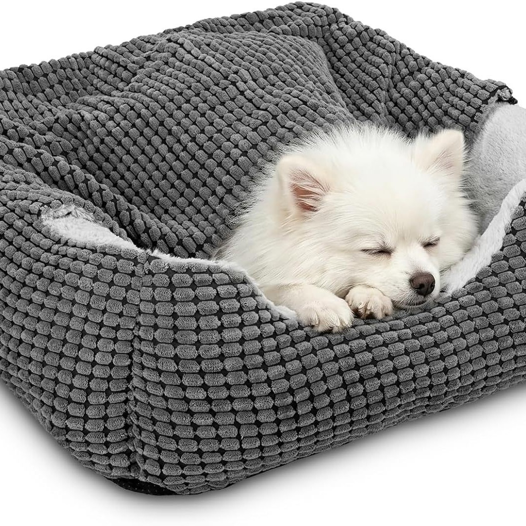 Dog Bed with Attached Blanket