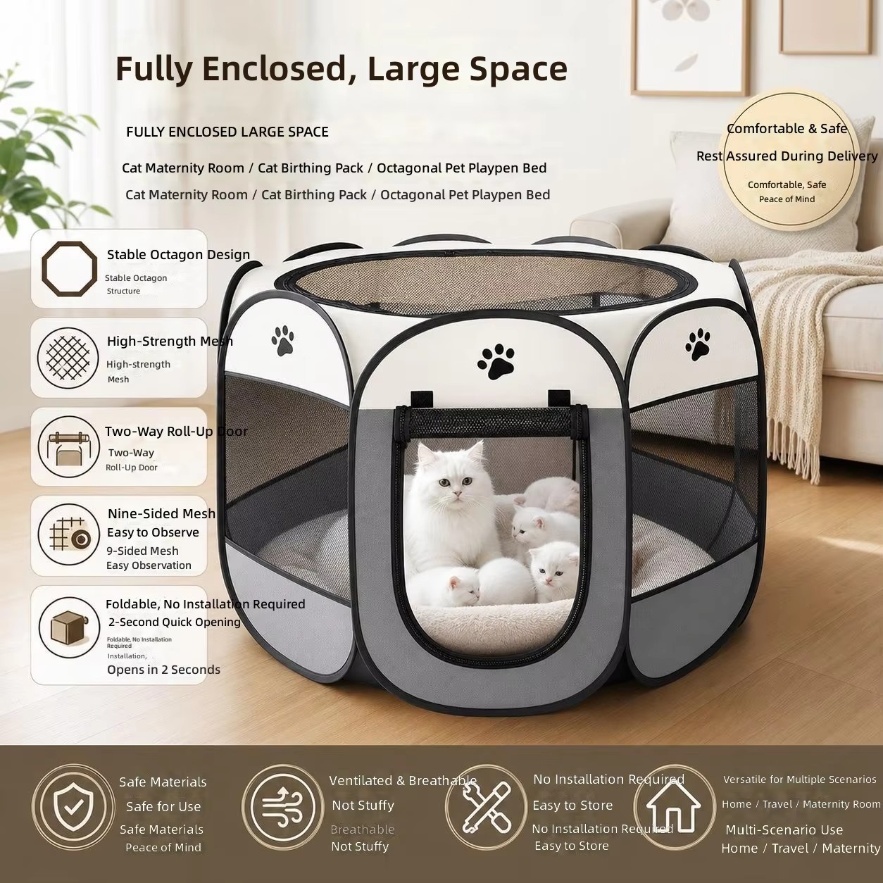 Octagonal Pet Playpen Cat Maternity Tent
