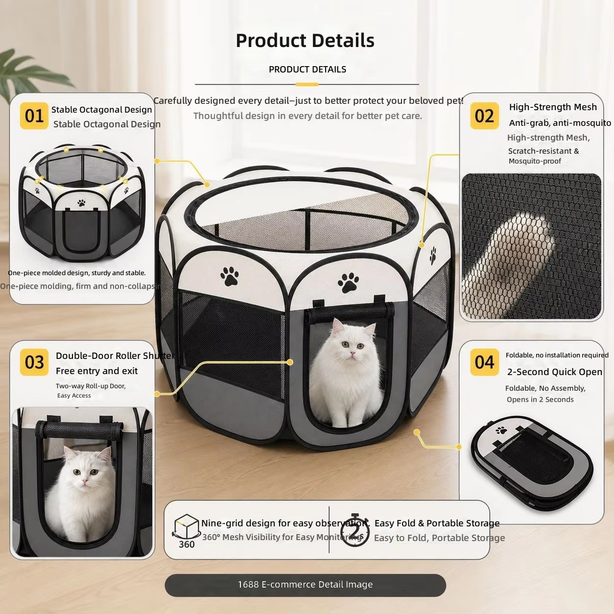 Octagonal Pet Playpen Cat Maternity Tent