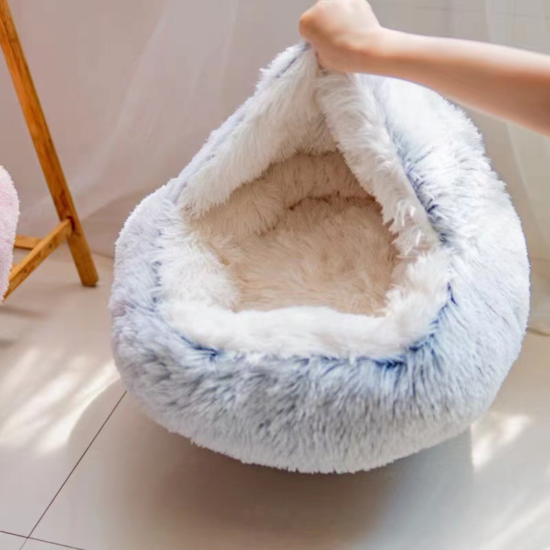 Plush Hooded Cat Bed