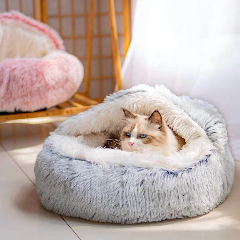 Plush Hooded Cat Bed