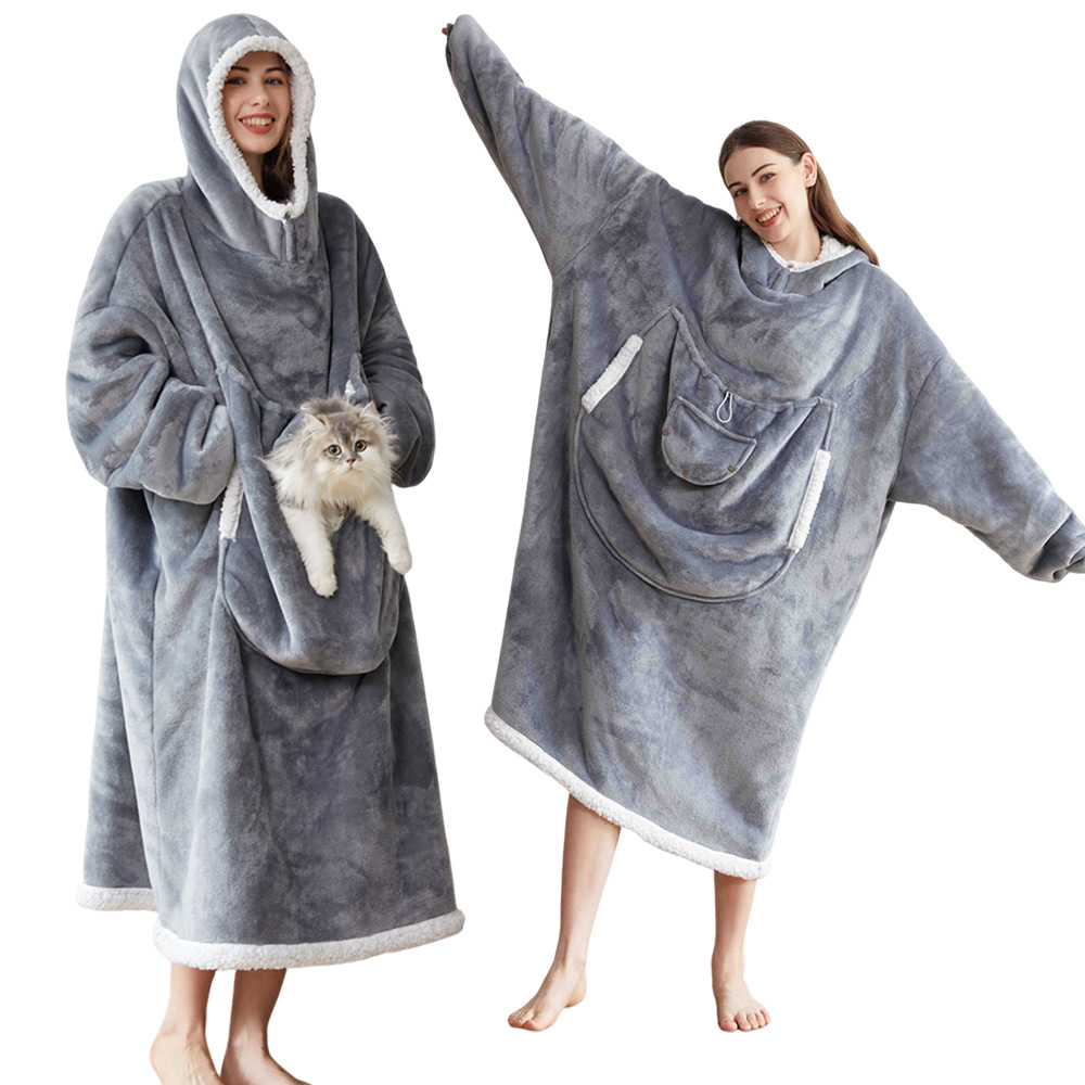 Wearable Blanket Hoodie With Kangaroo Pocket