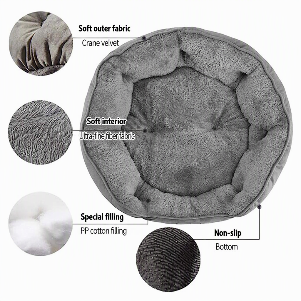 Round Donut Dog Bed, Soft Plush Calming Pet Bed