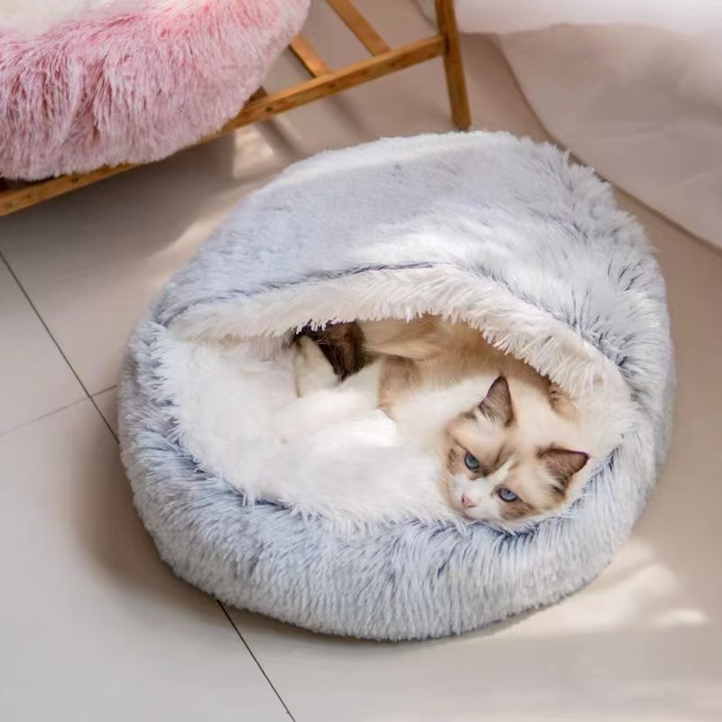 Plush Hooded Cat Bed