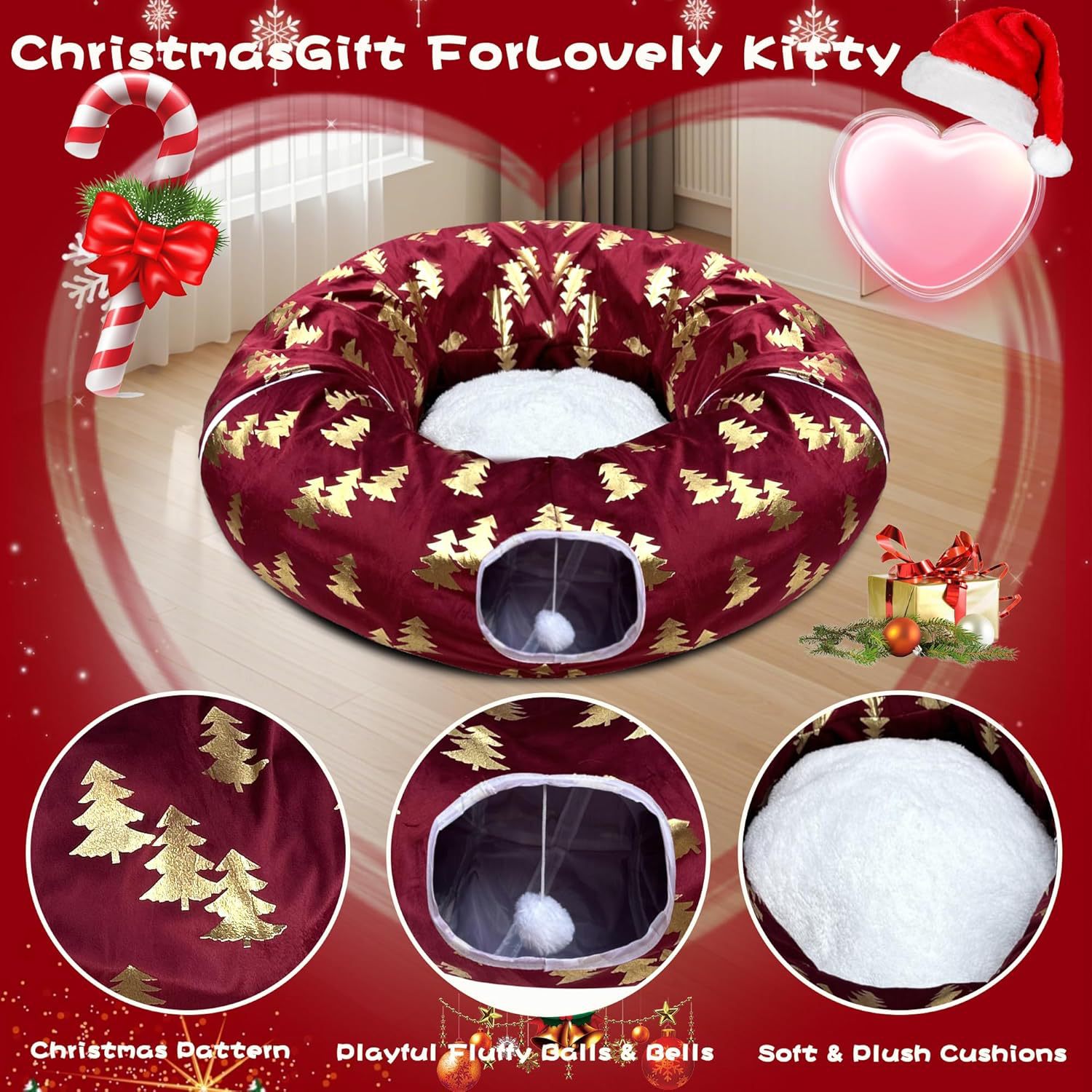 Christmas Cat Tunnel Bed