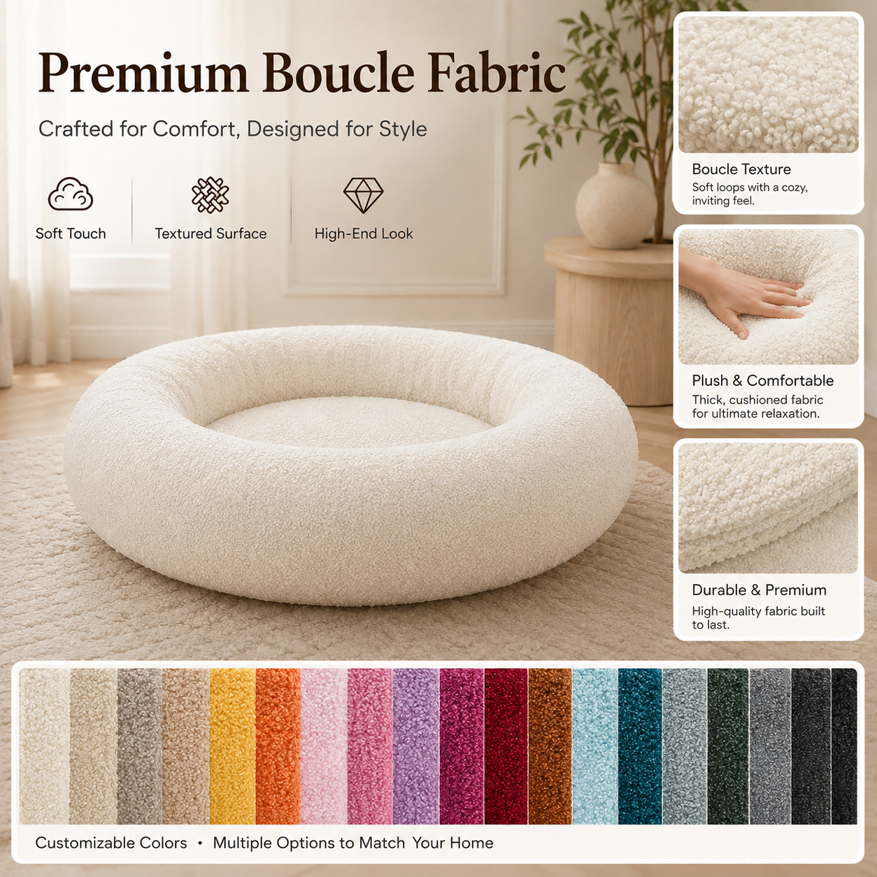 Boucle Fabric Orthopedic Dog Bed